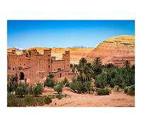 Aoihrraan 2,2x1,5m Desert Landscape Backdrop Desolate Green Shrub Plant Tree Mountain Blue Sky Morocco Town Nature Scene Photography Background Travel Holiday Vacation Adult Portrait Photo Studio Prop