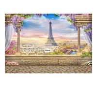Aoihrraan 2,2x1,5m Eiffel Tower Backdrop Wisteria Flowers Paris City View European Famous Building Photography Background Wedding Bridal Shower Party Vacation Travel Decoration Photo Studio Props