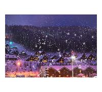 Aoihrraan 2,2x1,5m Fairy Tale Town Backdrop Christmas Village Forest Snowing Shining Road Lamp Winter Wonderland Photography Background Children Family Festival Party Video Shoots Photo Studio Props