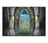 Aoihrraan 2,2x1,5m Fairytale Castle Arch Backdrop Retro Stone Pillar Candles Window Scenery Flowers Mountains Photography Background Girls Little Princess Birthday Kids Portrait Photo Studio Props