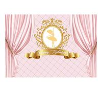 Aoihrraan 2,2x1,5m Happy Birthday Photography Backdrop Ballet Girls Pink Curtain Baroque Round Border Pattern Background Ballerina Princess Birthday Party Cake Smash Banner Decor Photo Studio Props