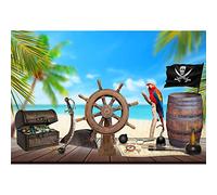 Aoihrraan 2,2x1,5m Pirate Ship Backdrop Boat Rudder Wooden Deck Jewelry Box Treasure Map Beach Nautical Photography Background Pirate Themed Party Baby Shower Kids Boys Portrait Photo Studio Props