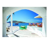 Aoihrraan 2,2x1,5m Santorini Island Backdrop Greece Oia Town Port Mountains Sea Boat Nature Scenery Photography Background Wedding Bridal Shower Decoration Children Adult Portrait Photo Studio Props