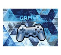 Aoihrraan 2,2x1,5m Video Game Backdrop Silver White Blue Gamepad Handle Photography Background Gamer 4 Life Fan Club Banner Gaming Themed Birthday Party Kids Boys Portrait Photo Studio Props