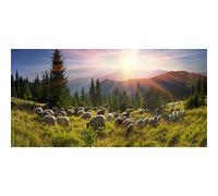 Aoihrraan 2,5x1,2m Spring Summer Scenery Backdrop Rural Pasture Hill Highland Sunlight Sheep Flock Lamb Grazing Shepherds Natural Landscape Photography Background Kids Adult Photo Booth Studio Props