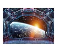 Aoihrraan 2,7x1,8m Spaceship Window View Backdrop Outer Space Spacecraft Cabin Universe Exploration Moon Surface Photography Background for Boys Birthday Party Portrait Decoration Photo Studio Props