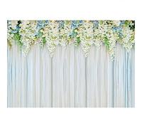 Aoihrraan 2,7x1,8m Wedding Backdrop Flower Floral Blossom White Curtains Wall Photography Background Bridesmaid Girl Wedding Bridal Shower Anniversary Party Cake Table Decoration Photo Booth Props