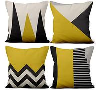 Aoihrraan 20 x 20 Inch Cushion Covers Black Yellow White Modern Geometric Pattern Soft Short Plush Square Throw Pillow Cover Bed Living Room Farmhouse Sofa Outdoor Garden Couch Car, 50x50cm Set of 4