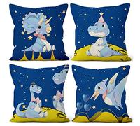 Aoihrraan 20 x 20 Inch Cute Cartoon Animal Cushion Covers Dark Blue Starry Sky Dinosaur Planet Soft Short Plush Square Baby Throw Pillow Covers Children'S Party Kids Sofa Bed Car, 50x50cm Set of 4