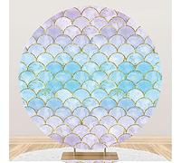 Aoihrraan 200cm Diameter Mermaid Round Backdrop for Photography Glitters Scales Blue-Violet Gradient Painted Background for Kid Birthday Smash Cake Party Baby Shower Photo Props