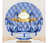 Aoihrraan 200cm Diameter Prince Round Photography Backdrop A Little Prince Blue Castle Gold Ribbon Royal Crown Background Boys 1st 2nd Birthday Party Baby Shower Newborn Portrait Photo Studio Props