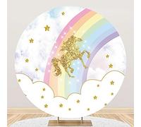 Aoihrraan 200cm Diameter Unicorn Round Backdrop for Photography Golden Sparkling Unicorn Shinny Star Rainbow Clouds Background for Kid Children Birthday Smash Cake Party Baby Shower Props