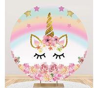 Aoihrraan 200cm Diameter Unicorn Round Backdrop for Photography Unicorn Golden Horn Flowers Star Rainbow Background for Kid Children Birthday Smash Cake Party Baby Shower Props