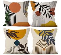 Aoihrraan 22 x 22 Inch Boho Cushion Covers Abstract Sun Moon Rainbow Nature Landscape Square Linen Throw Pillow Cover Home Decor For Bed Living Room Sofa Outdoor Patio Garden Couch, 56x56cm Set of 4