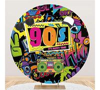 Aoihrraan 220cm Diameter 90's Party Round Photography Backdrop Colorful Graffiti Retro Radio Fashion Hip-Hop Style Background 90s Super Party Time Dance Pop Music Friend Portrait Photo Studio Props