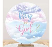 Aoihrraan 220cm Diameter Gender Reveal Round Backdrop for Photography Boy or Girl Blue Pink Gradient Sweet Clouds Background Pregnancy Announcement Banner Kids Birthday Cake Party Photo Props