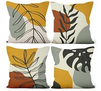 Aoihrraan 24 x 24 Inch Boho Cushion Covers Palm Leaf Minimalist Rustic Bohemian Abstract Mid Century Square Linen Throw Pillow Covers Farmhouse Sofa Living Room Outdoor Garden Couch, 61x61cm Set of 4
