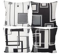 Aoihrraan 24 x 24 Inch Cushion Covers Black White Modern Geometric Pattern Square Soft Short Plush Throw Pillow Covers Home Decor For Living Room Sofa Outdoor Garden Couch Car, 60x60cm Set of 4