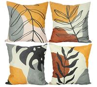 Aoihrraan 24 x 24 Inch Cushion Covers Orange White Grey Modern Geometric Pattern Soft Square Linen Throw Pillow Covers Home Decor For Living Room Sofa Outdoor Garden Couch, 61x61cm Set of 4
