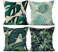 Aoihrraan 24 x 24 Inch Cushion Covers Tropical Plants Green Leaves Soft Short Plush Square Throw Pillow Covers Home Decor For Bedroom Outdoor Garden Couch Patio Sofa Beach Chair, 60x60cm Set of 4