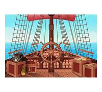 Aoihrraan 3,5x2,5m Cartoon Pirate Ship Backdrop Boat Rudder Wood Deck Box Blue Sea Sailing Photography Background Boy Birthday Adventure Theme Party Baby Shower Children Portrait Photo Studio Props