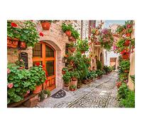 Aoihrraan 3,5x2,5m Italy Town Narrow Alley Backdrop Italian Cobblestone Street Spring Flower Medieval Village Photography Background Kids Adult Portrait Lover Wedding Party Decor Photo Studio Props