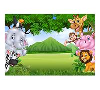 Aoihrraan 3,5x2,5m Jungle Safari Backdrop Cartoon Zoo Animals Grassland Mountain Photography Background for Boys Birthday Party Table Decoration Baby Shower Banner Kids Portrait Photo Studio Props
