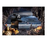 Aoihrraan 3,5x2,5m Pirate Ship Backdrop Seaside Cave Adventure Ship Island Cruises Treasure Photography Background Girls Boys Kids Cake Smash Party Decor Baby Shower Art Portrait Photo Studio Props