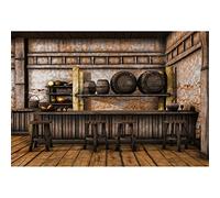 Aoihrraan 3,5x2,5m Shabby Saloon Tavern Interior Backdrop Vintage Bar Wooden Barrel Counter Tables Chairs Photography Background for Birthday Party Decor Western Cowboys Portrait Photo Studio Props