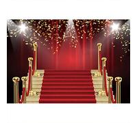 Aoihrraan 3x2,5m Red Carpet Stage Photography Backdrop Gold Sequins Stairs Curtain VIP Guest Catwalk Event Background Awards Ceremony Prom Party Grad Decoration Vlogger Portrait Photo Studio Props