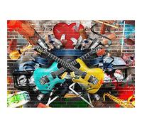 Aoihrraan 3x2,5m Rock Music Backdrop 3D Vintage Graffiti Rock Guitar Grunge Brick Wall Photography Background Concert Scene Theme Bar Wallpaper Decoration Boy Girl Hip Pop Party Photo Studio Props