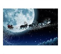 Aoihrraan 3x2m Christmas Eve Backdrop Santa Claus Full Moon Sleigh Winter Snow Sky Night Photography Background Baby Shower Happy New Year Holiday Party Banner Portrait Photo Studio Props