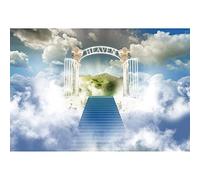 Aoihrraan 3x2m Heaven Backdrop Staircase to Heaven Paradise Gate Clouds Photography Background Easter Banner Church Event Pray Decoration Man Woman Adults Artistic Portrait Photo Studio Props