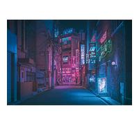 Aoihrraan 3x2m Japanese Punk Backdrop Neon Lights Building Night Street Tokyo Cityscape Photography Background Dormitory Bedroom Home Decoration Boys Kids Teens Portrait Photo Studio Props Vinyl
