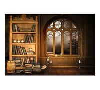Aoihrraan 3x2m Vintage Bookshelf Backdrop Library Bookcase Books Candles Arch Window Moon Night Interior Photography Background Wedding Baby Shower Children Adults Portrait Photo Studio Props