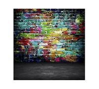Aoihrraan 3x3m Urban Street Graffiti Wall Backdrop Colorful Paint Brick Wall Cement Floor Vintage 80s 90s Hip Hop Theme Photography Background Rock Party Adults Art Portrait Photo Studio Props