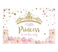 Aoihrraan 5x3ft Gender Reveal Backdrop A Little Princess Is On Her Way Golden Crown Glitter Diamond Dots Pink Flowers White Photography Background Baby Shower Birthday Party Decoration Photo Props