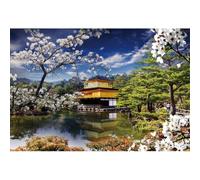 Aoihrraan 5x3ft Japan Views Backdrop Japanese Temple White Cherry Garden Lake Spring Nature Scenery Photography Background Travel Honeymoon Wedding Birthday Party Decoration Photo Studio Props