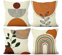 Aoihrraan Abstract Cushion Covers Set of 4, Minimalist Art Throw Pillow Covers Boho Sun Moon and Rainbow Leaves Soft Short Plush Square Pillowcase for Sofa Couch Bedroom Car Chair Home Decor 18"x18"