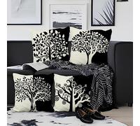 Aoihrraan Black White Abstract Tree Cushion Covers, 18 x 18 Inch Soft Square Linen Throw Pillow Cover Home Decor For Farmhouse Living Room Sofa Bed Outdoor Patio Garden Couch Car, 46x46cm Set of 4
