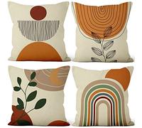 Aoihrraan Boho Cushion Covers Pack of 4, 41 x 41 cm Abstract Rainbow Sun Throw Pillow Covers Mid Century Decorative Square Pillow Case, Linen Throw Pillowcases With Invisible Zipper for Sofa Car Bed
