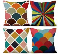 Aoihrraan Colorful Pattern Cushion Covers Set of 4, Geometry Throw Pillow Covers Rainbow Colored Soft Short Plush Square Pillowcase for Sofa Couch Bedroom Car Chair Home Decor 20"x20" Pillow Cases