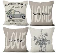 Aoihrraan Cushion Covers Set of 4, Love Home Throw Pillow Covers Farmers Market Truck Frest Flower Soft Short Plush Square Pillowcase for Sofa Couch Bedroom Car Chair Home Decor 18"x18"