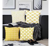 Aoihrraan Yellow and White Cushion Covers Set of 4, Geometric Throw Pillow Covers Arrow Lines Soft Short Plush Square Pillowcase for Sofa Couch Bedroom Car Chair Home Decor, 16x16inches Pillow Case