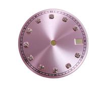 AOIMBNQC 1pc 28.5mm Sunbeam Dial Rose Gold Edge Stone Inlaid Hour Markers,Rail Circle,for NH35/NH36 Automatic Movement Watch Modifying Parts(Pink)