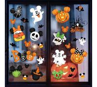 Aoipend Halloween Mouse Window Clings Decorations, 95 PCS Window Stickers Mouse Shaped, Happy Halloween Double-Sided Large Size Cute Cartoon Ghost Pumpkin Bat Skeleton Reusable Decals for Kids Room