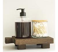 Aoipend Wood Pedestal Riser Soap Stand Display Tray Wooden Sink Tray for Kitchen Bathroom Counter Decor Plant Holder for Bottles Cake Vanity Jewelry Candle Dish Soap Tray Home Decorative Small Brown