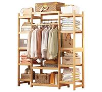 aoiuaoeniu Bamboo Clothes Rail, Portable Extra Large Garment Rack, with 2 Hanging Rod and 11 Storage Shelves, Height: 160CM, for Hallway Entryway Bedroom : 110/120/130/140/160CM (Wood Color)