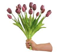 Aoivrb 15pcs Artificial Tulip Flowers, Real Touch Latex Tulip Bouquets, Fake Tulip Bouquets for Wedding Parties Home Kitchen Shop Garden Decorations (15, Dark Purple)