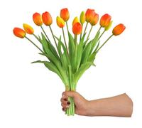 Aoivrb 15pcs Artificial Tulip Flowers, Real Touch Latex Tulip Bouquets, Fake Tulip Bouquets for Wedding Parties Home Kitchen Shop Garden Decorations (15, Orang)